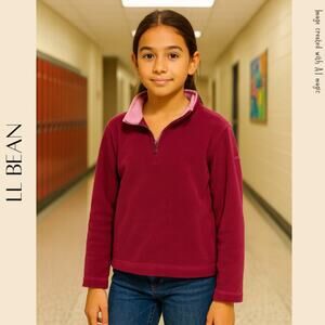 LL BEAN Girls’ Maroon Quarter Zip Fleece Pullover, M (10/12)
